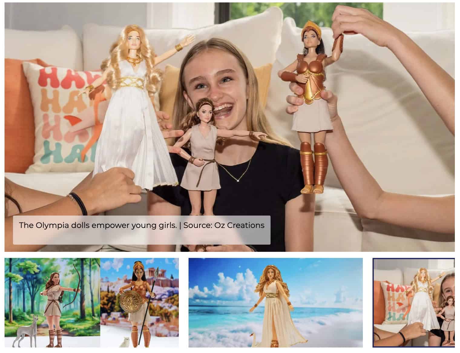 Collage of images featuring the Olympia Dolls and young girls playing