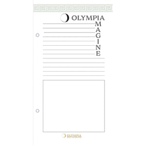 Olympia Imagine notebook cover with grid pattern and branding