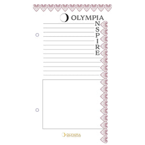 Olympia Inspire notebook with decorative border and branding on a white background