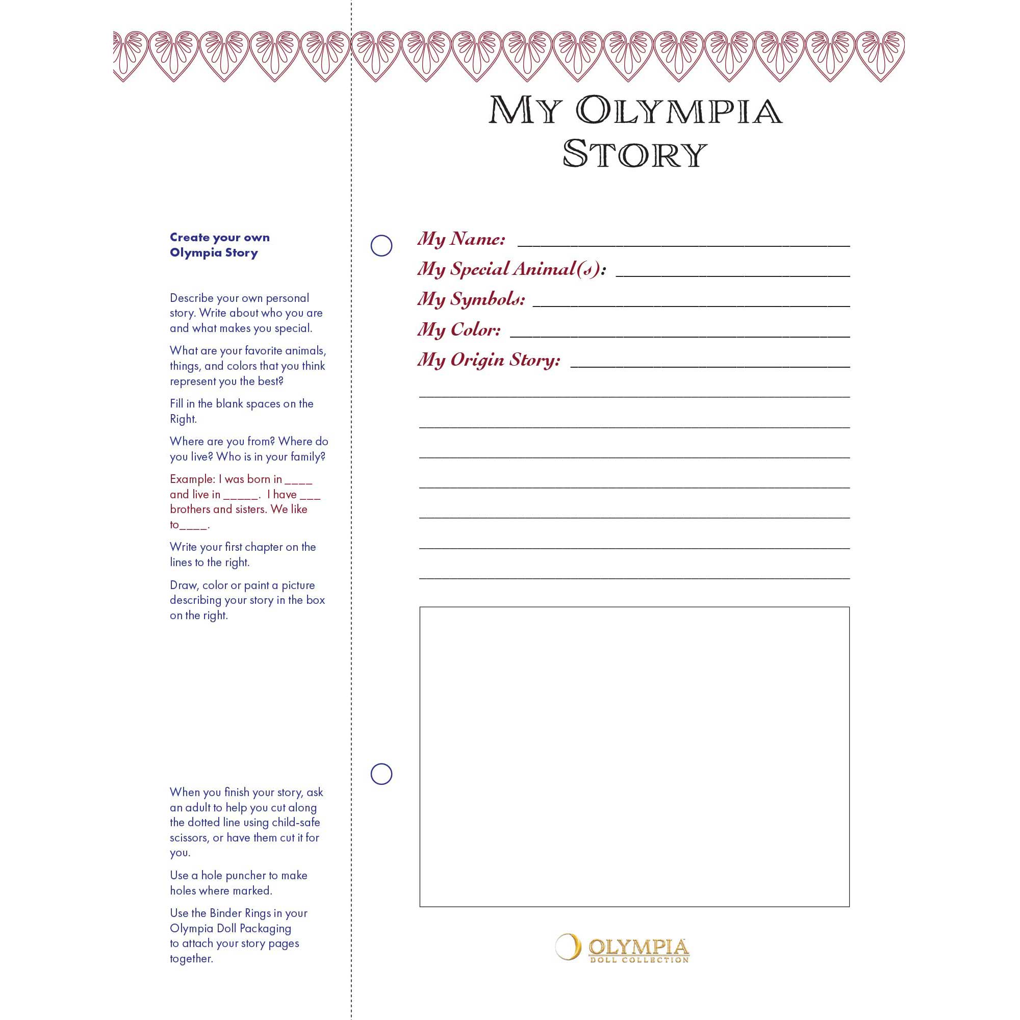 Olympia Storybook with text and checkboxes for personalization on a white background