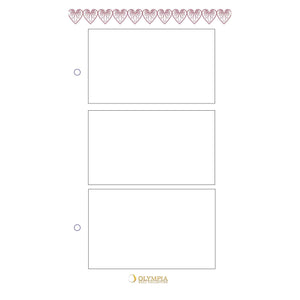 Blank label template with three rectangular fields and decorative border at the top, featuring the Olympia brand.