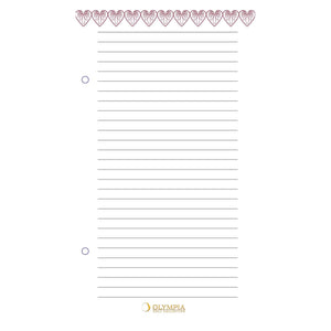 Lined paper with decorative border and Olympia logo at the bottom.
