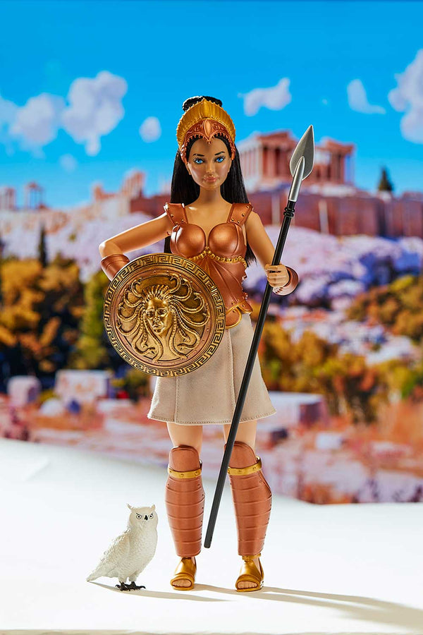 Athena doll with owl in front of the Acropolis