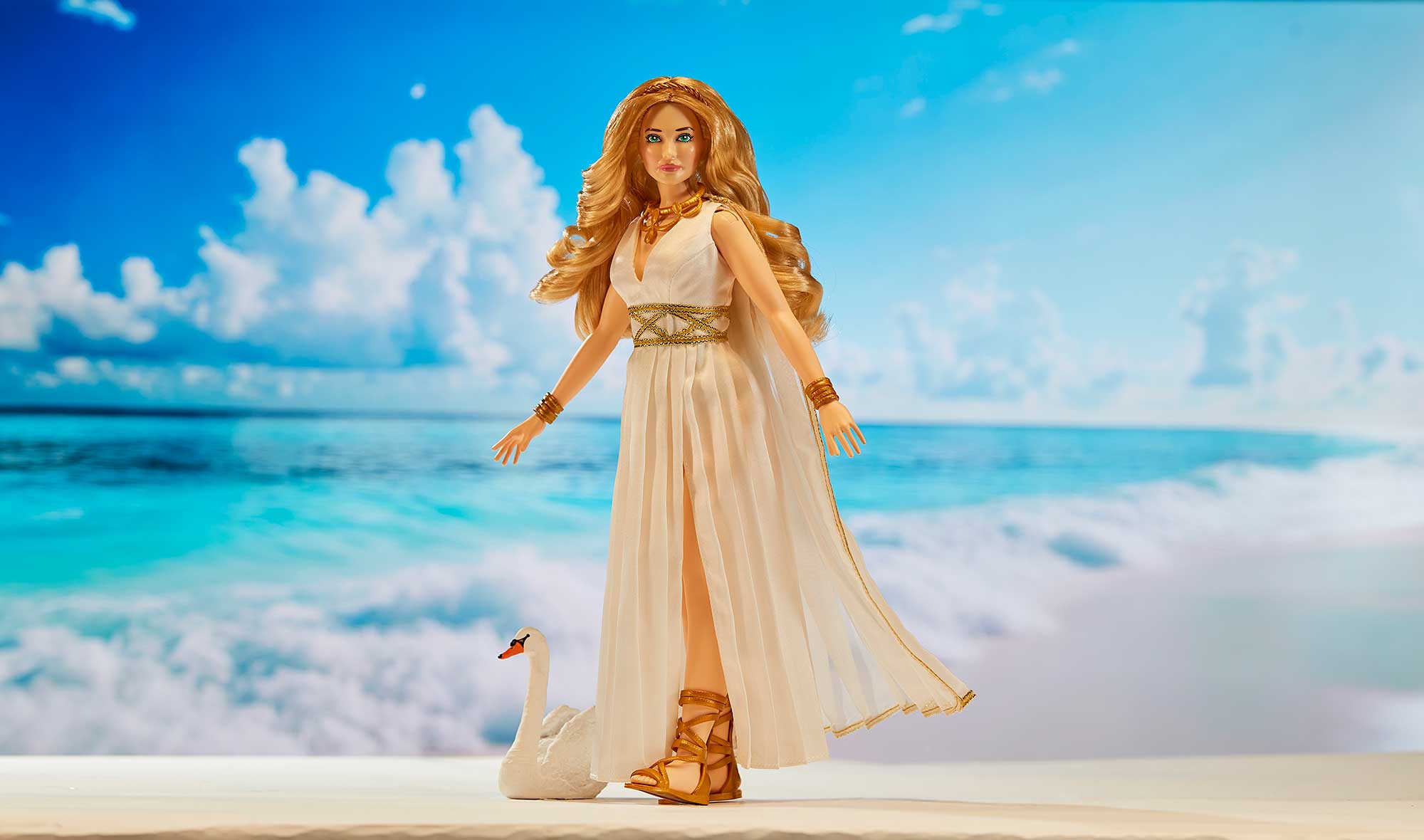Venus doll with swan at the sea