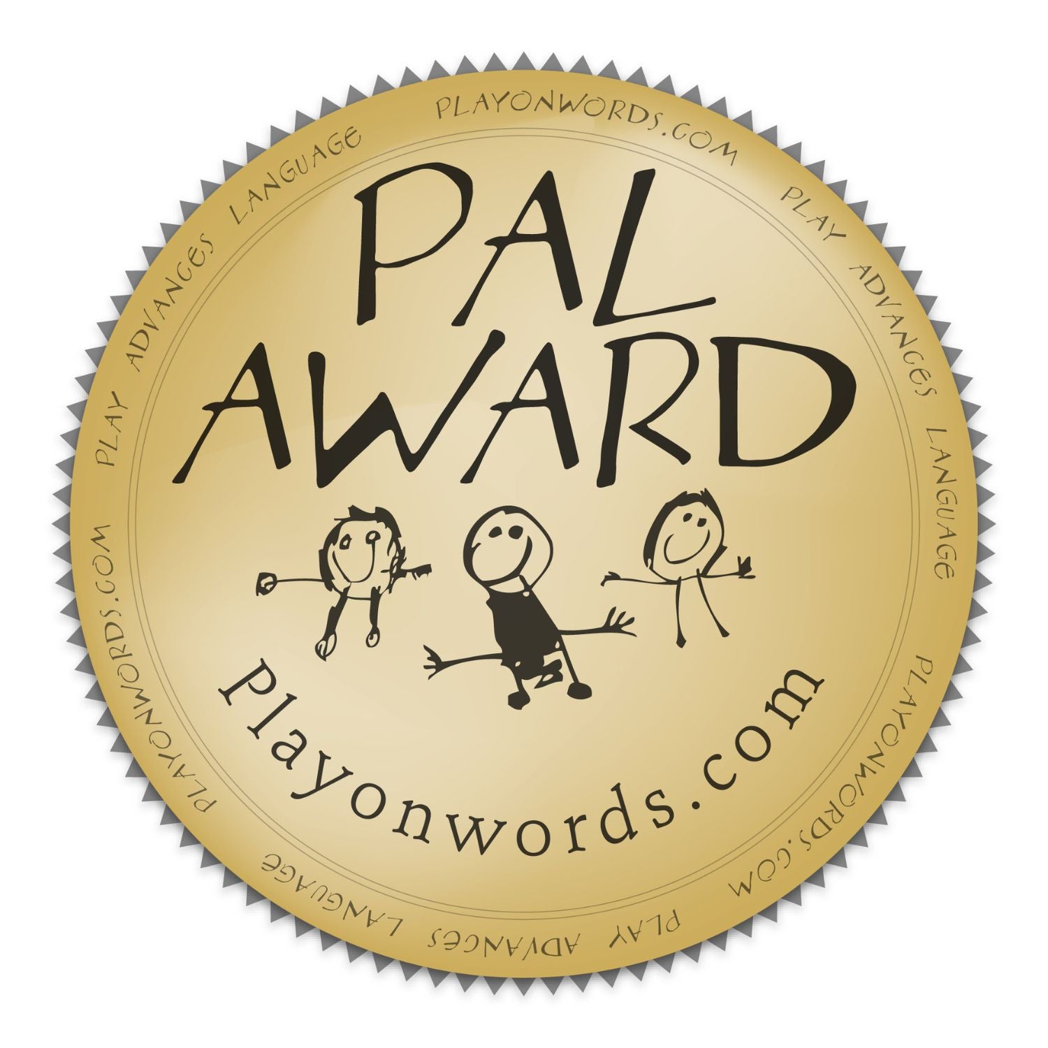 Gold medal with 'PAL Award' text and stick figures on a white background